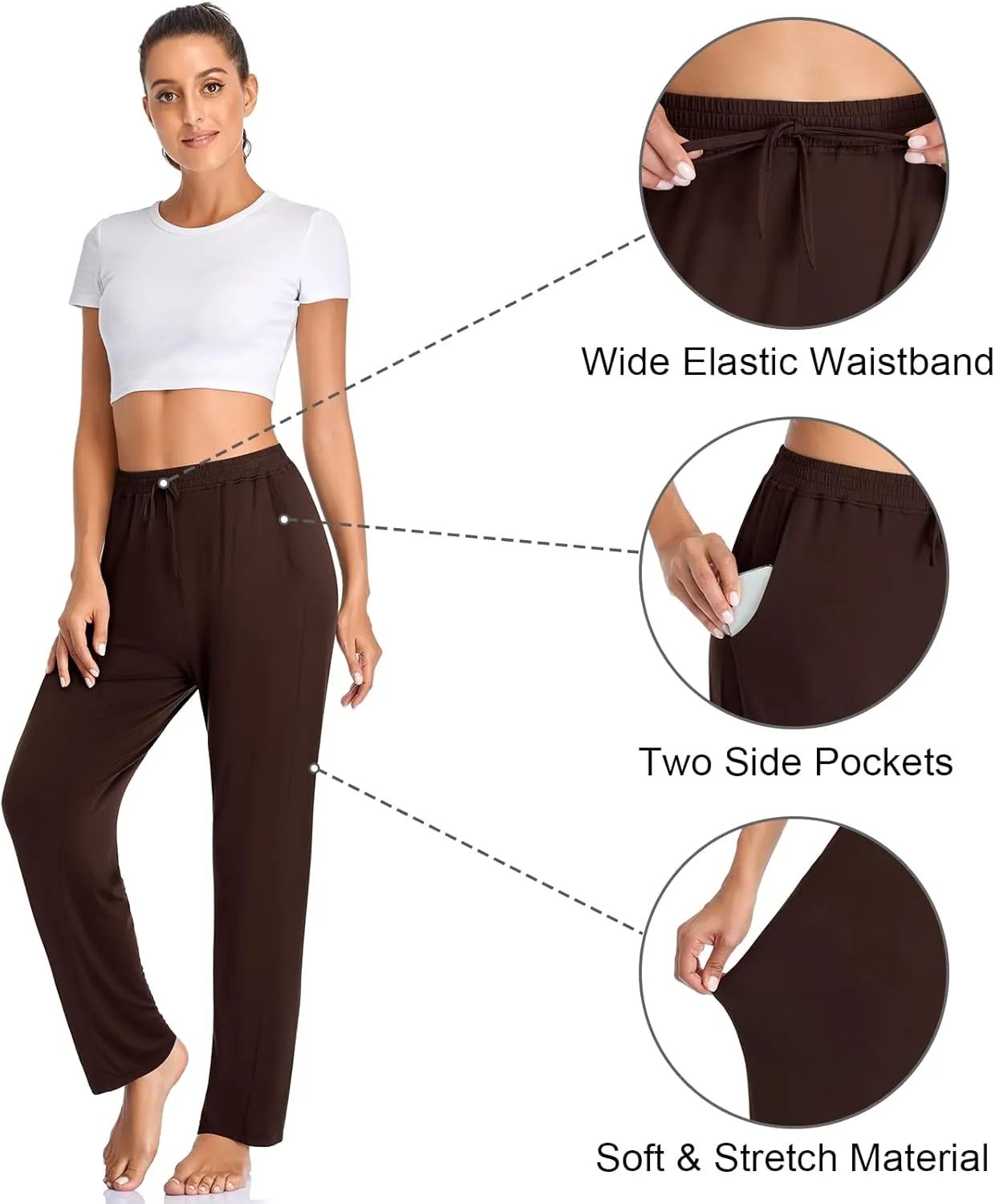 Envlon Women's Yoga Pants with Pockets Comfy Stretch Loose Wide Leg Casual Pants Breathable Running Workout Lounge Pants