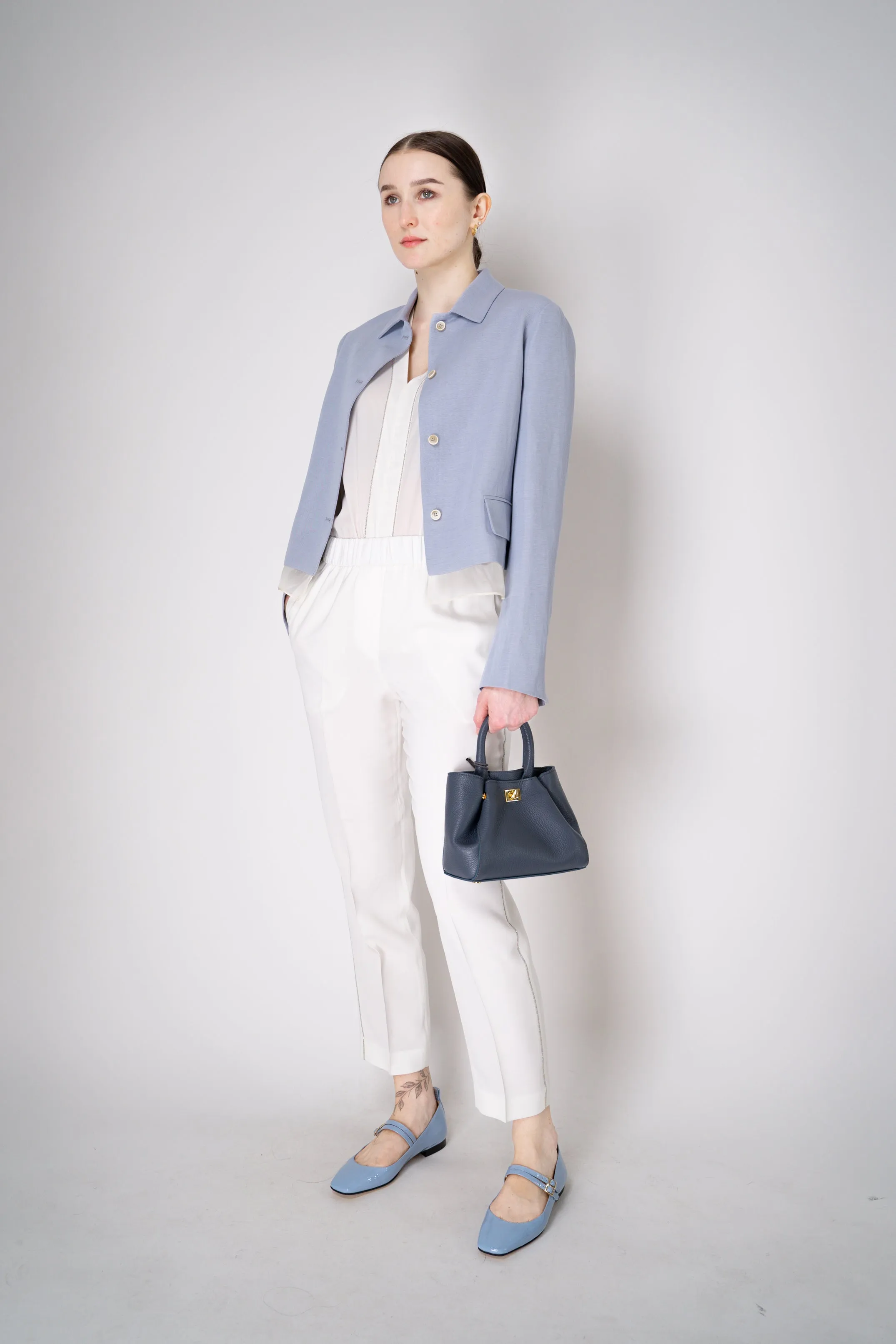 Fabiana Filippi Linen-Silk Cropped Tailored Jacket in Lavender