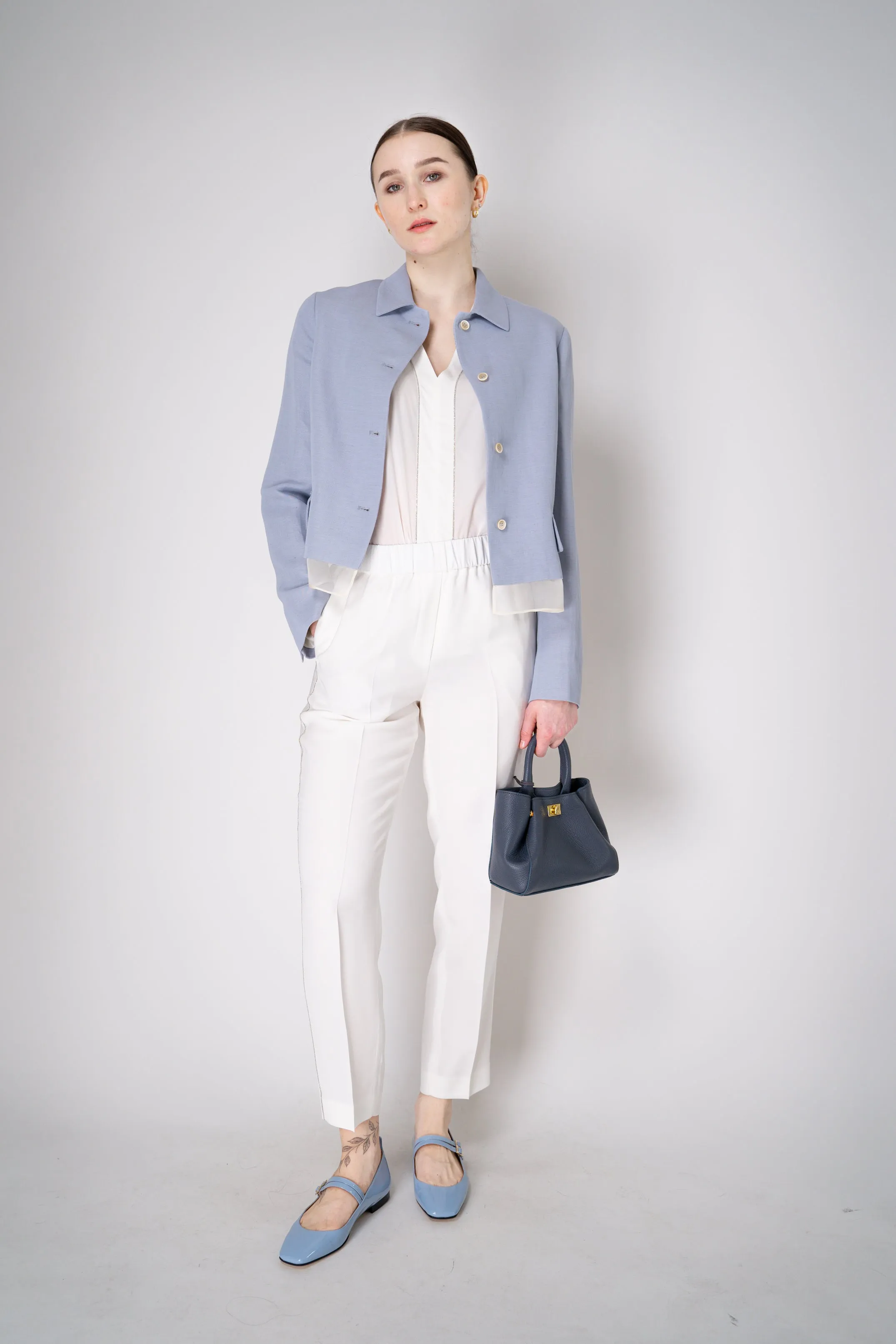 Fabiana Filippi Linen-Silk Cropped Tailored Jacket in Lavender