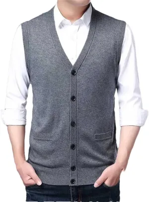 Fall V-Neck Knit Undershirt Men's Single-Breasted Wool Casual Men's Clothing