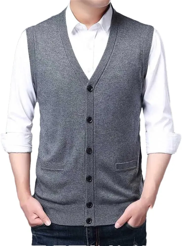 Fall V-Neck Knit Undershirt Men's Single-Breasted Wool Casual Men's Clothing
