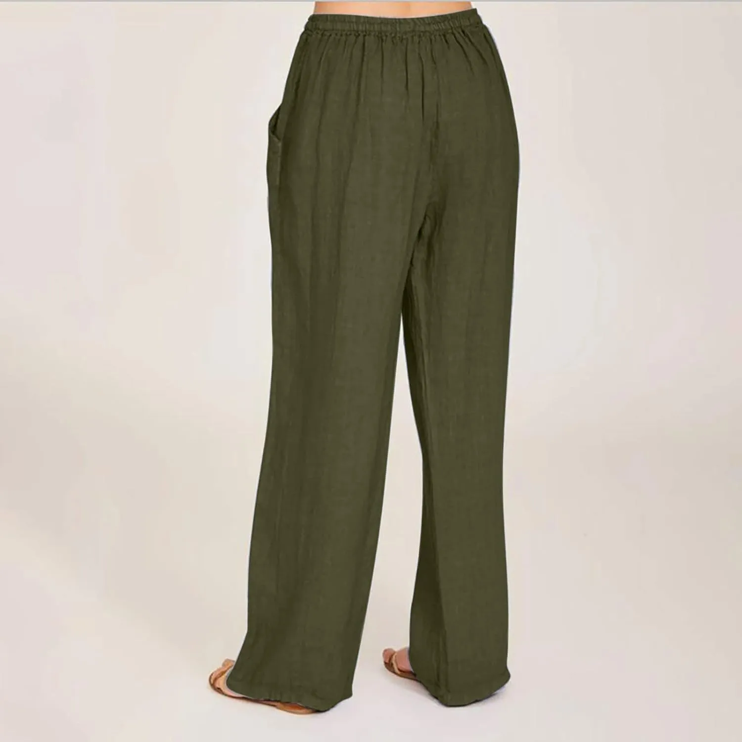 fartey Women Straight Leg Linen Pants Casual Loose High Waist Palazzo Pants Drawstring Wide Leg Summer Trousers with Pockets