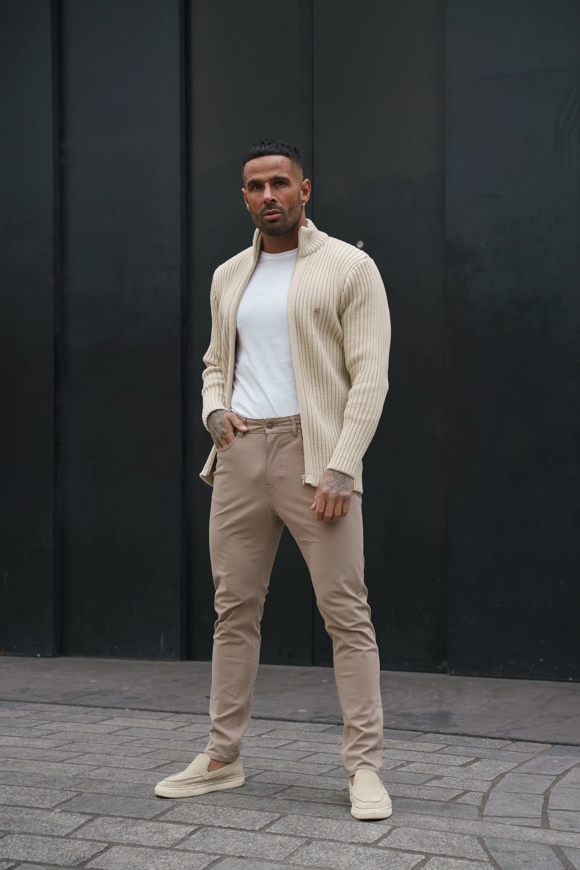 Father Sons Chunky Beige Ribbed Zipped Cardigan - FSJ069