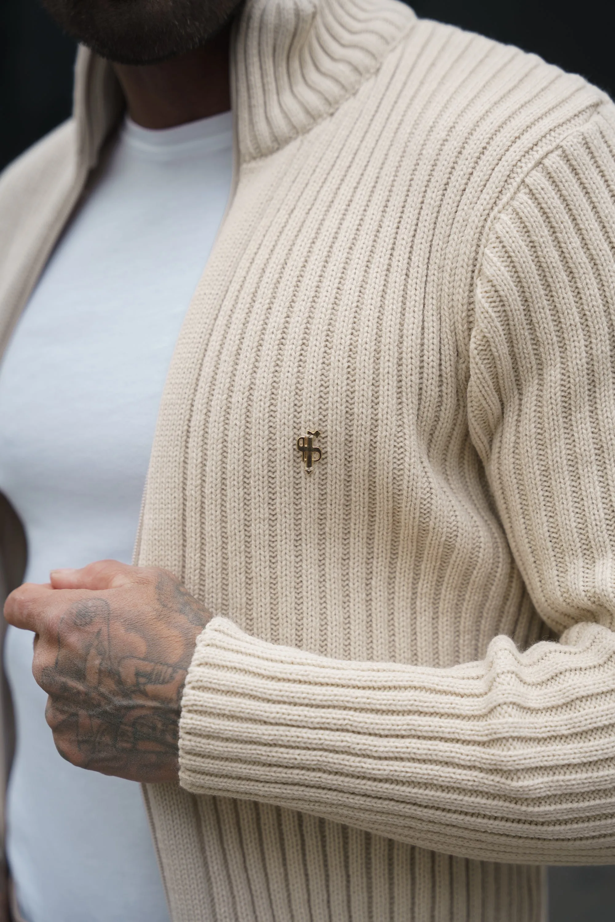 Father Sons Chunky Beige Ribbed Zipped Cardigan - FSJ069