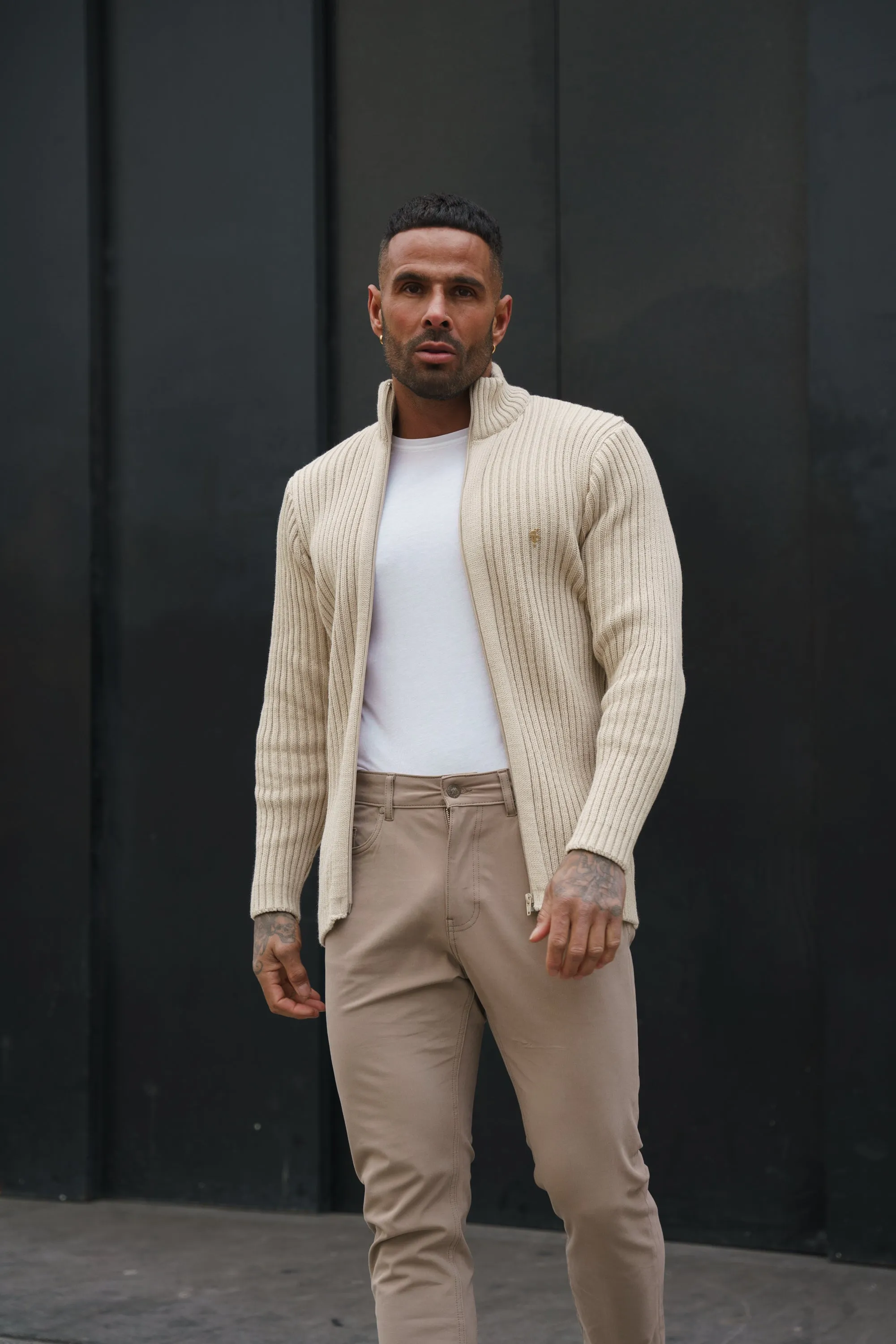 Father Sons Chunky Beige Ribbed Zipped Cardigan - FSJ069