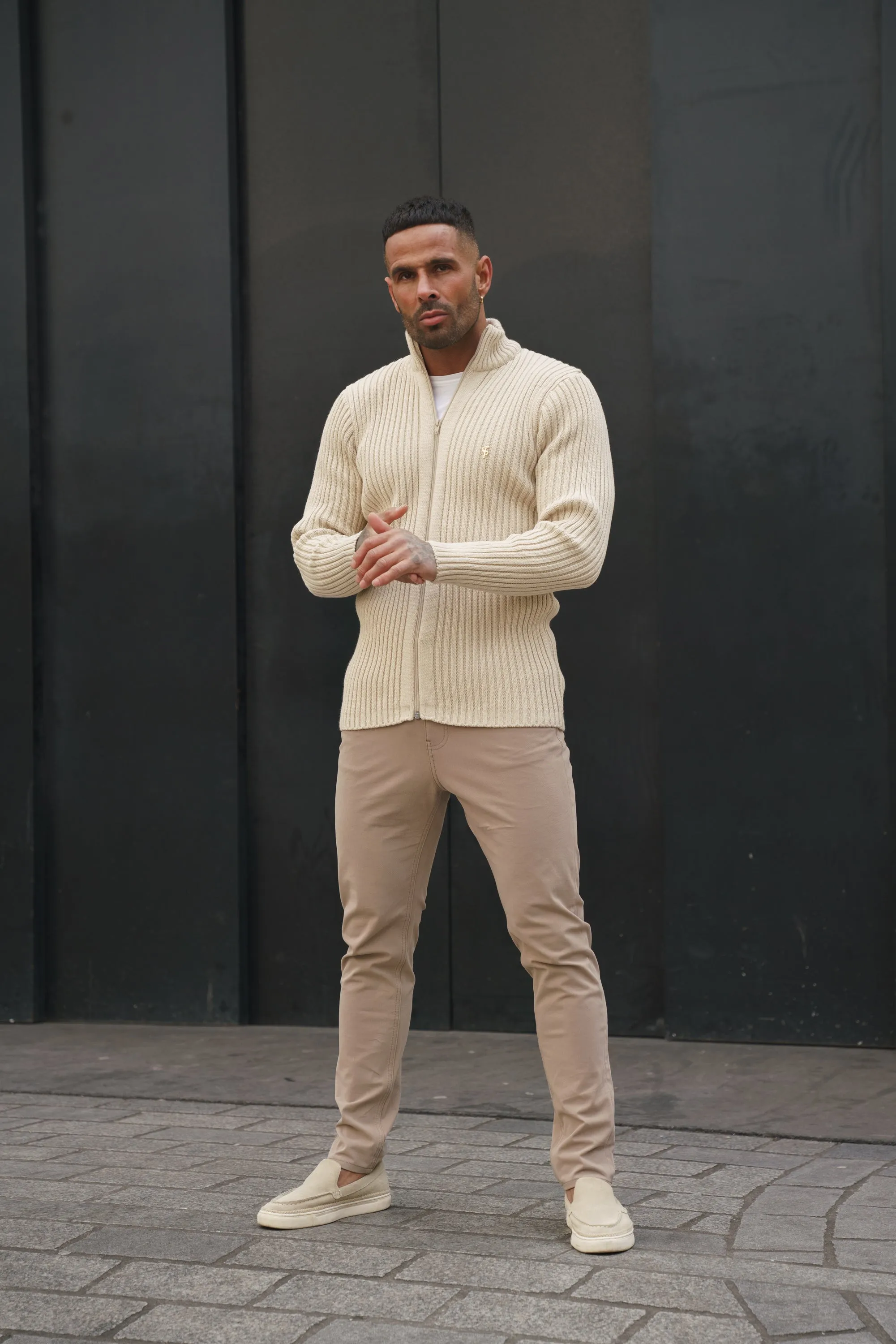Father Sons Chunky Beige Ribbed Zipped Cardigan - FSJ069