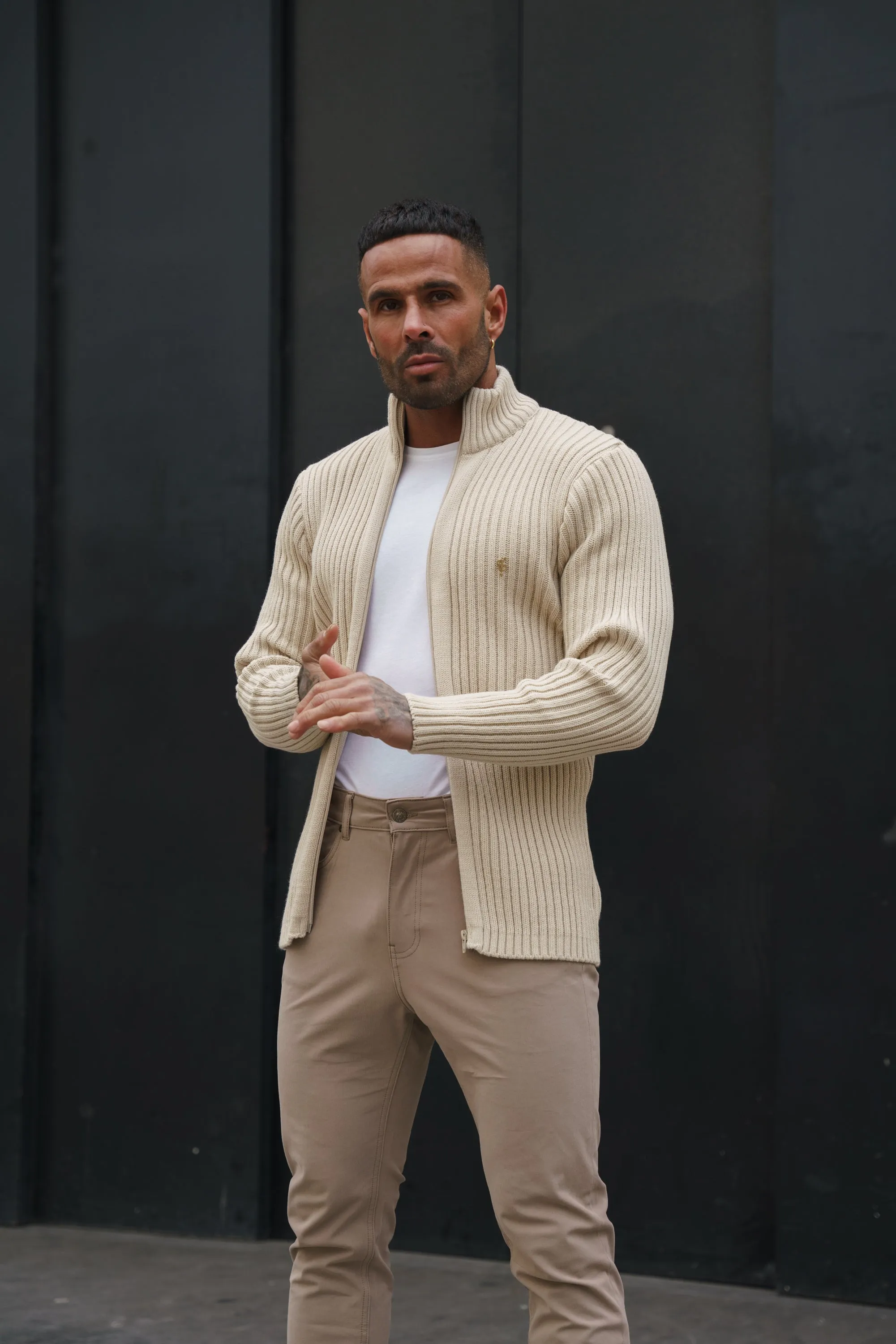 Father Sons Chunky Beige Ribbed Zipped Cardigan - FSJ069