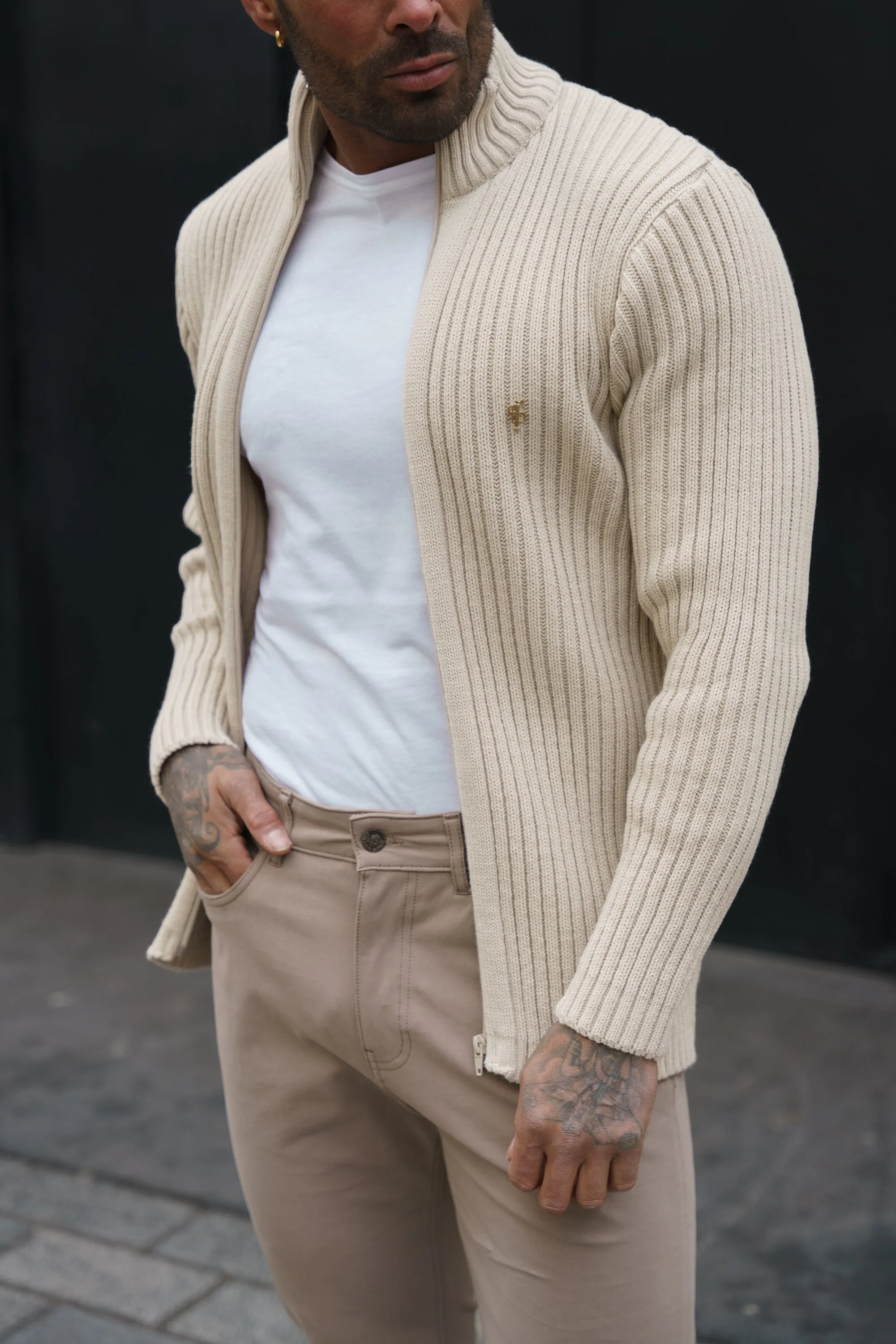 Father Sons Chunky Beige Ribbed Zipped Cardigan - FSJ069
