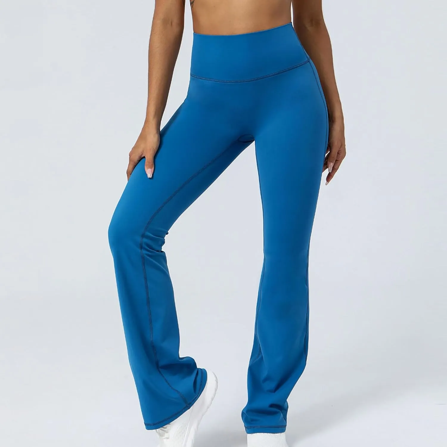 Flared Yoga Pants for Women Butt Lifting Elastic High Waisted Leggings Solid Color Side Split Sports Trousers