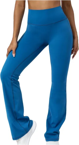 Flared Yoga Pants for Women Butt Lifting Elastic High Waisted Leggings Solid Color Side Split Sports Trousers