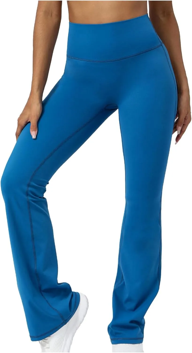 Flared Yoga Pants for Women Butt Lifting Elastic High Waisted Leggings Solid Color Side Split Sports Trousers