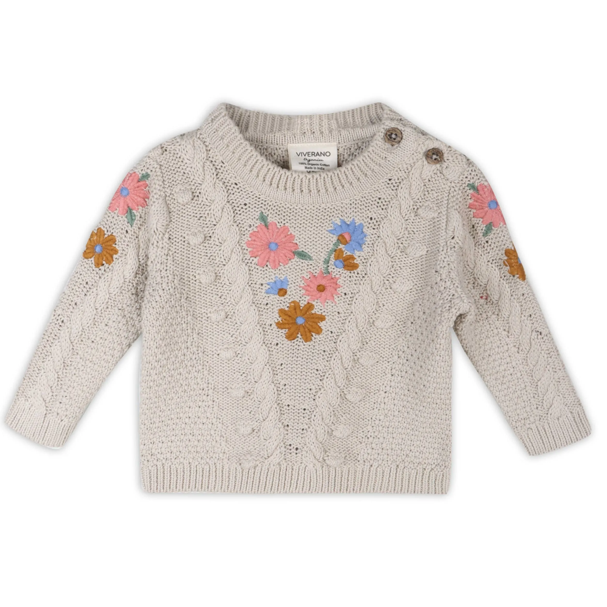 Floral Embroidered Chunky Baby Pullover Sweater