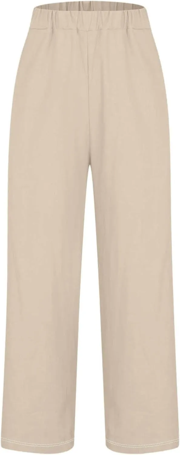 Flowy Pants for Women Boho Wide Leg Cotton Linen Palazzo Pants Palazzo Summer Linen Beach High Waisted Trousers