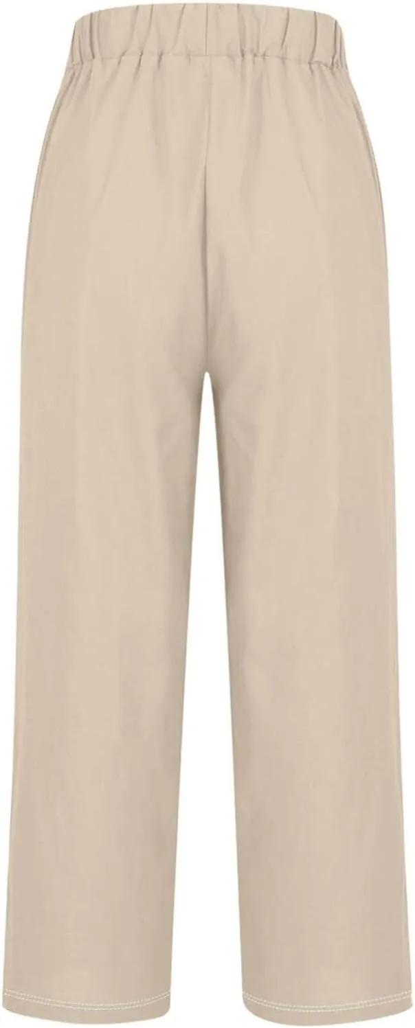 Flowy Pants for Women Boho Wide Leg Cotton Linen Palazzo Pants Palazzo Summer Linen Beach High Waisted Trousers