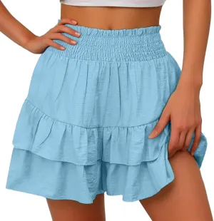 Flowy Shorts for Women Casual Boho Floral Skorts Ruffle Mini Skirts Tennis Skirts High Waisted Running Skorts