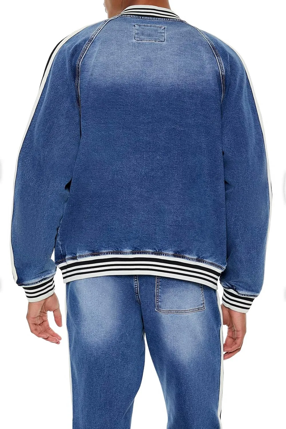 Forever 21 Men's Patch Denim Bomber Jacket
