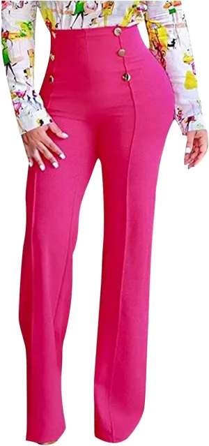 Formal Suit Pants for Women Premium Business Casual Dress Pants Slim Fit Straight Leg Trousers High Waist Button Pant