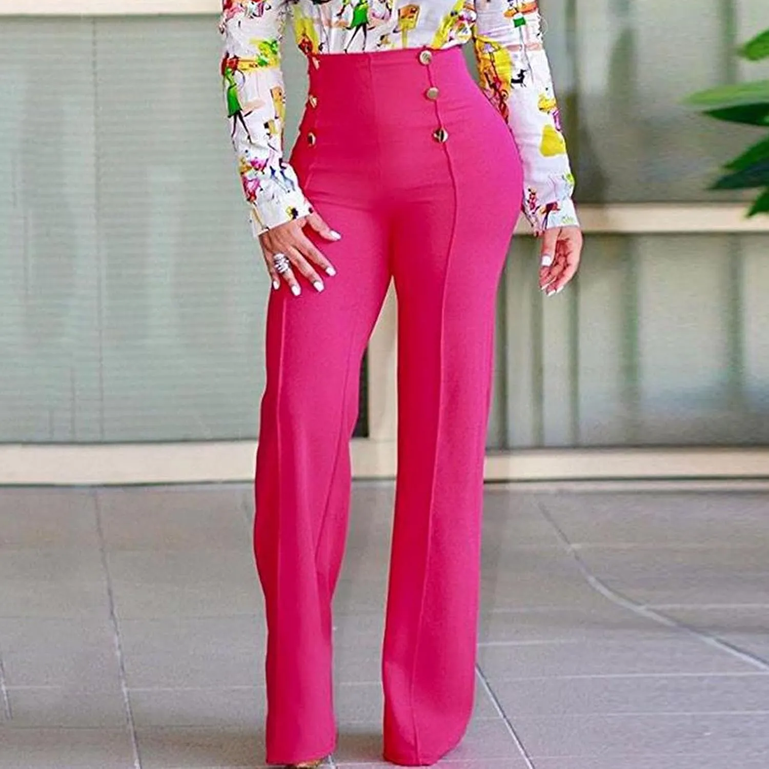 Formal Suit Pants for Women Premium Business Casual Dress Pants Slim Fit Straight Leg Trousers High Waist Button Pant