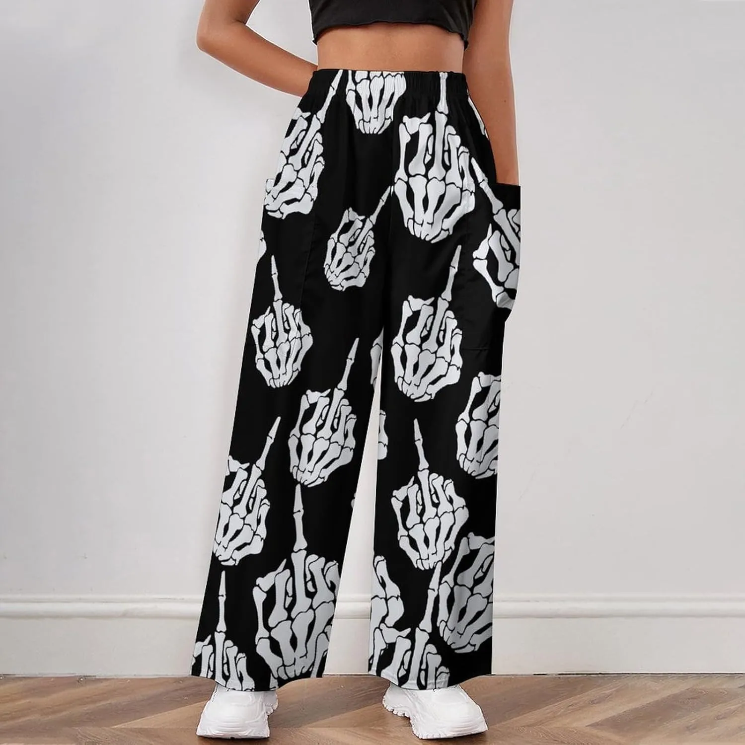 Fuck Off Women's Casual Pants Yoga Loose Wide Legs Trousers with Pockets High Waist