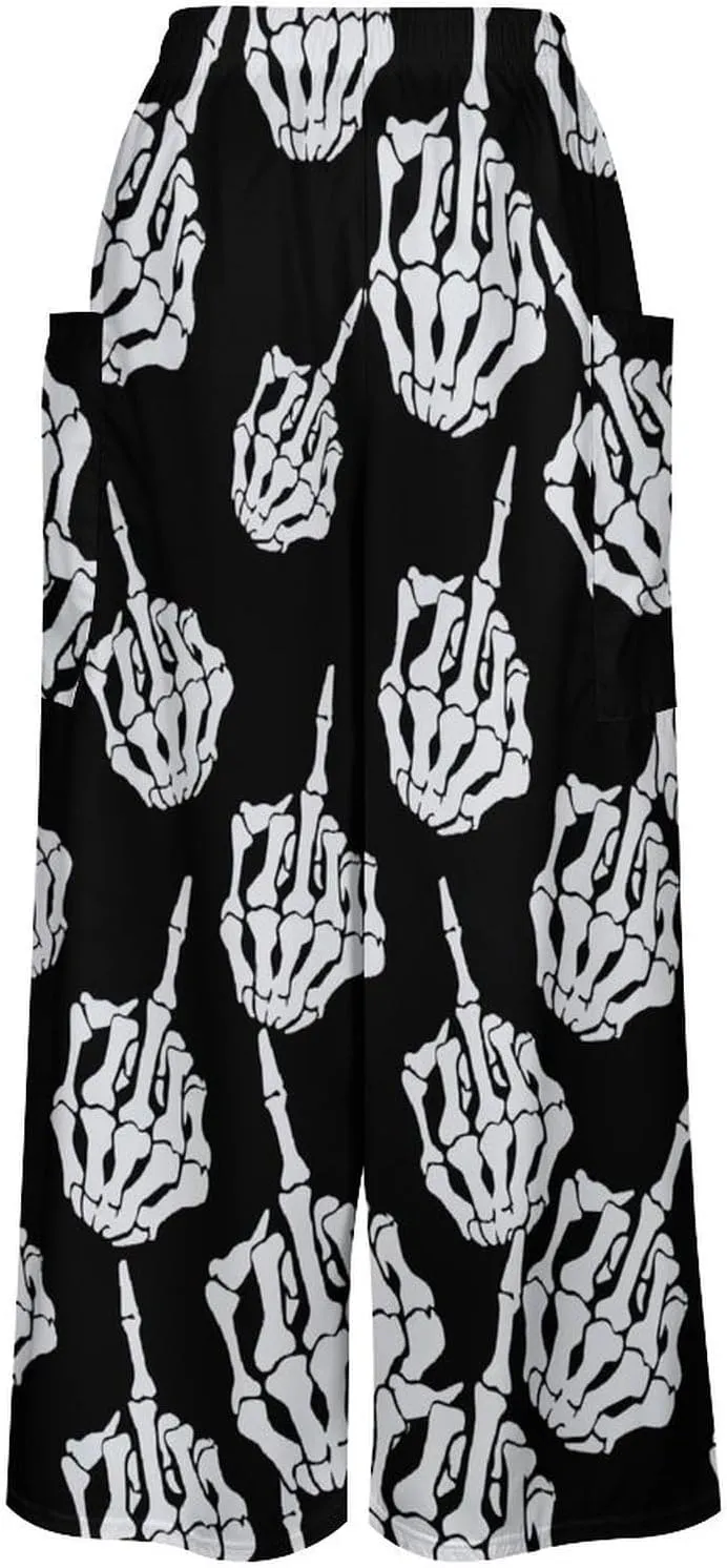 Fuck Off Women's Casual Pants Yoga Loose Wide Legs Trousers with Pockets High Waist