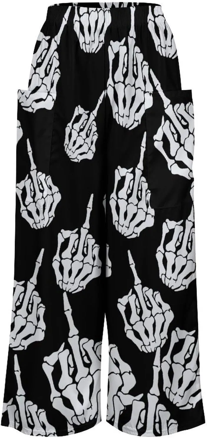 Fuck Off Women's Casual Pants Yoga Loose Wide Legs Trousers with Pockets High Waist