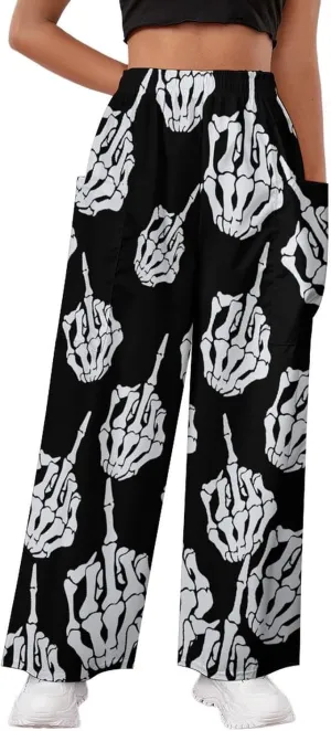 Fuck Off Women's Casual Pants Yoga Loose Wide Legs Trousers with Pockets High Waist