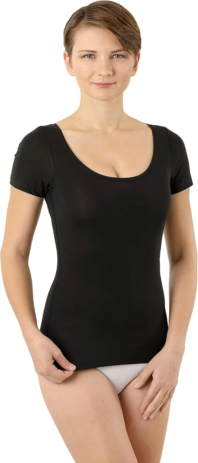 Functional Coolmax Cotton Undershirt deep Scoop Neck Short Sleeves Black