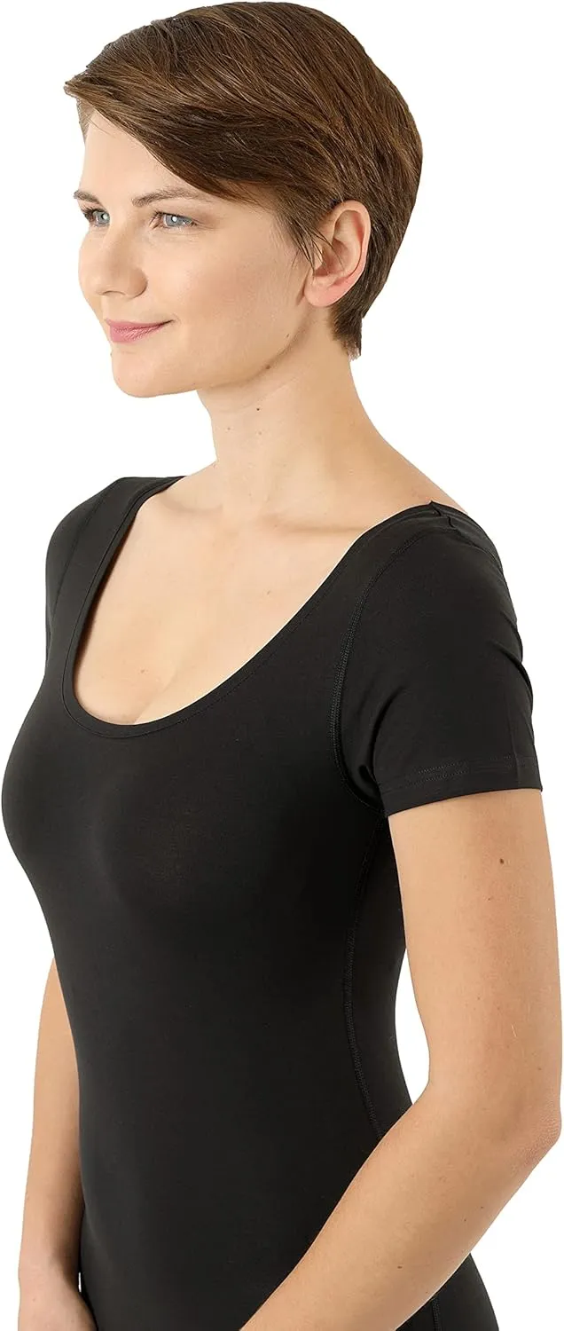 Functional Coolmax Cotton Undershirt deep Scoop Neck Short Sleeves Black