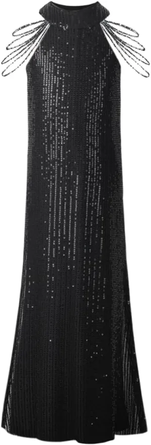Girls Sequin Dress Halter Neck Hand-Beaded Tassel Elegant Birthday Wedding Party Maxi Dresses
