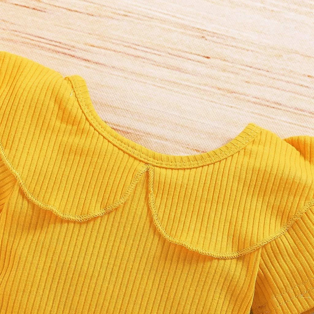 Girls Sunflower Baby Clothes Summer Dresses Cotton Ruffle Short Sleeve Tops Floral Prints Bow Shorts Cute Outfit Set