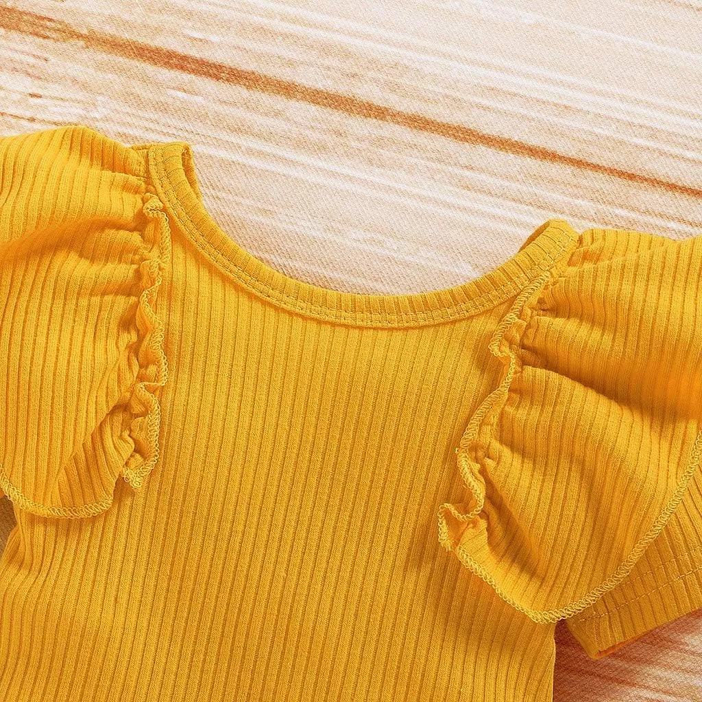 Girls Sunflower Baby Clothes Summer Dresses Cotton Ruffle Short Sleeve Tops Floral Prints Bow Shorts Cute Outfit Set