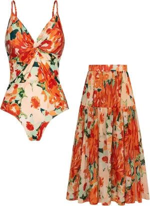 GRACE KARIN Women's One Piece Swimsuits with Cover Up Skirt Tummy Control V Neck Bathing Suits