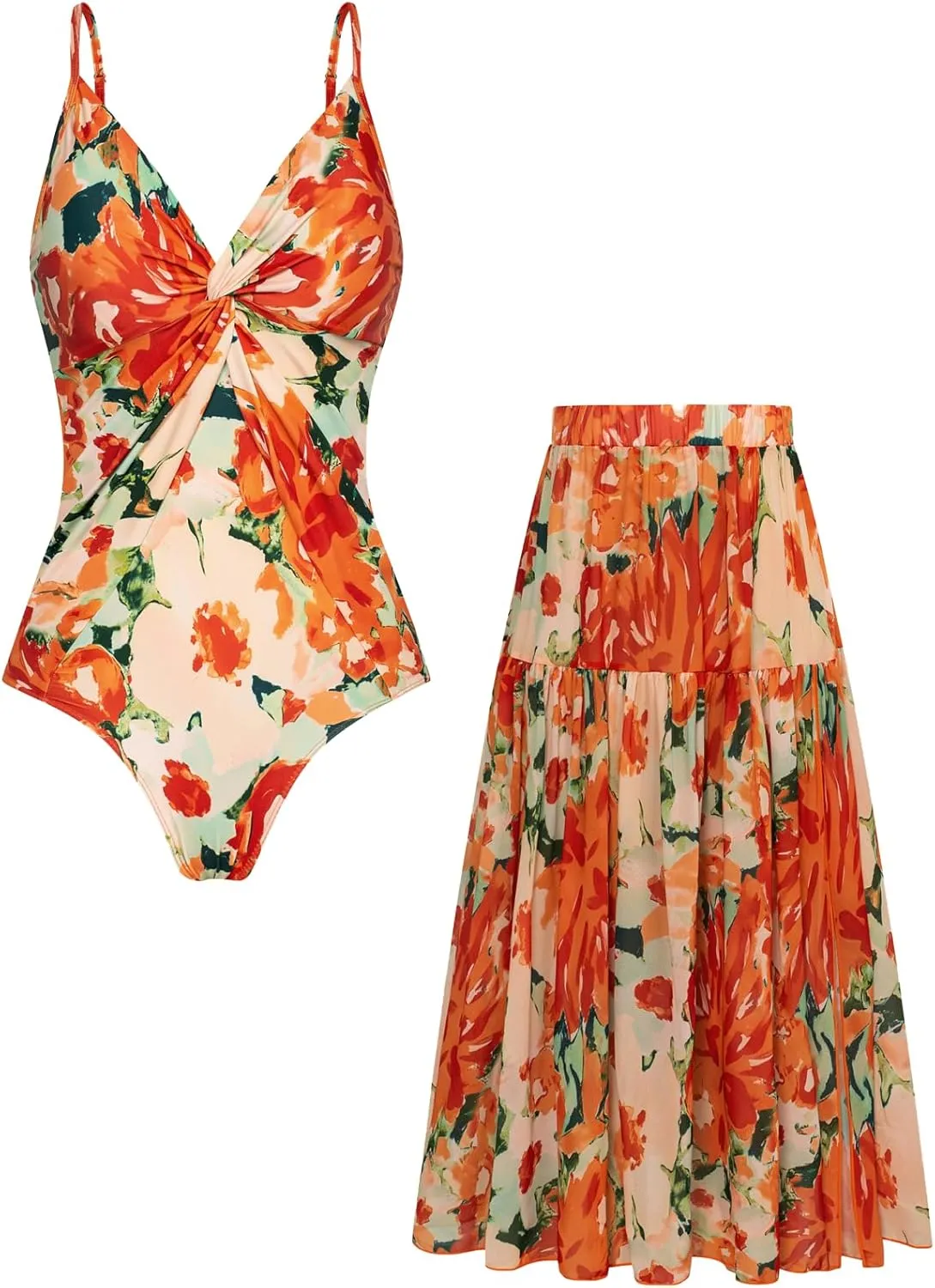 GRACE KARIN Women's One Piece Swimsuits with Cover Up Skirt Tummy Control V Neck Bathing Suits