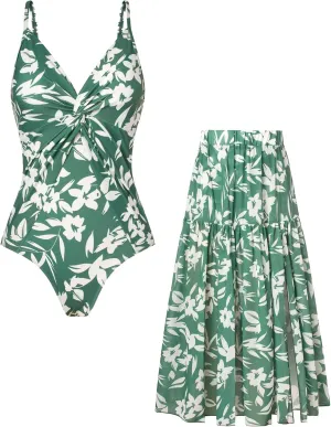 GRACE KARIN Women's One Piece Swimsuits with Cover Up Skirt Tummy Control V Neck Bathing Suits