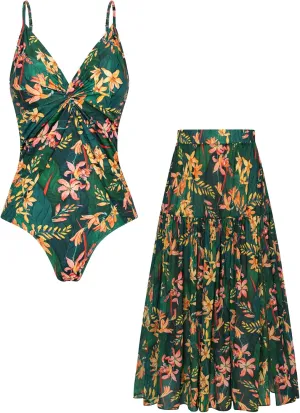 GRACE KARIN Women's One Piece Swimsuits with Cover Up Skirt Tummy Control V Neck Bathing Suits