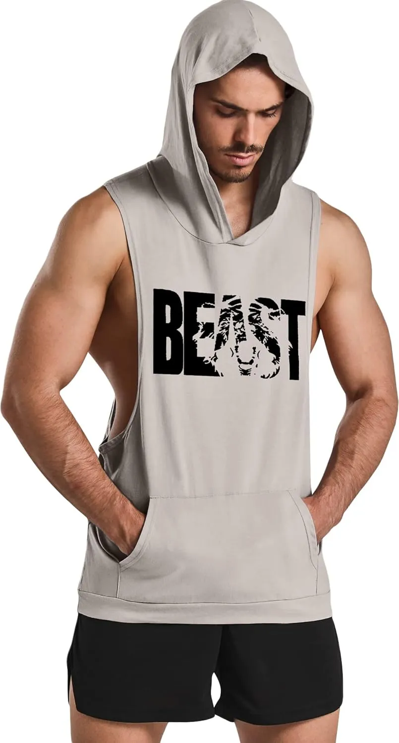 GYM REVOLUTION Men's Workout Sleeveless Shirts Muscle Hooded Tank Gym Fitness Quick Dry Sleeveless Hoodies