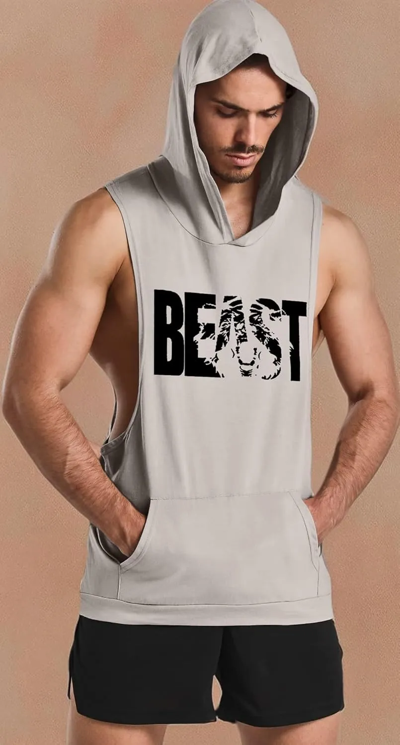 GYM REVOLUTION Men's Workout Sleeveless Shirts Muscle Hooded Tank Gym Fitness Quick Dry Sleeveless Hoodies