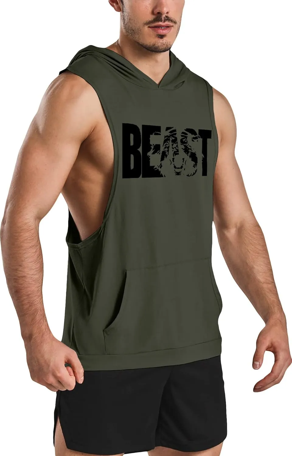 GYM REVOLUTION Men's Workout Sleeveless Shirts Muscle Hooded Tank Gym Fitness Quick Dry Sleeveless Hoodies