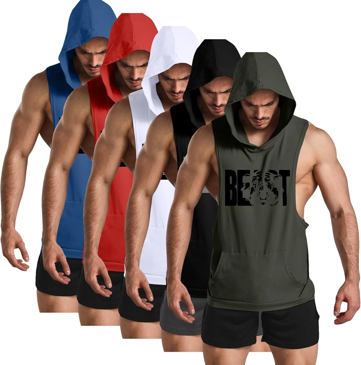 GYM REVOLUTION Men's Workout Sleeveless Shirts Muscle Hooded Tank Gym Fitness Quick Dry Sleeveless Hoodies