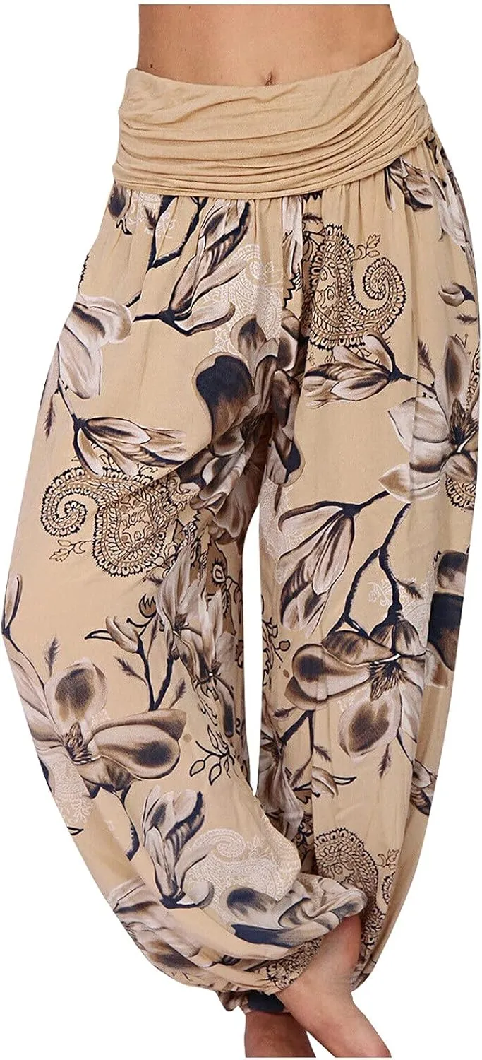 Harem Pants Women Hippie High Waist Boho Petite Length Pants 2024 Plus Size Causal Yoga Flowy Lounge Pajama Joggers