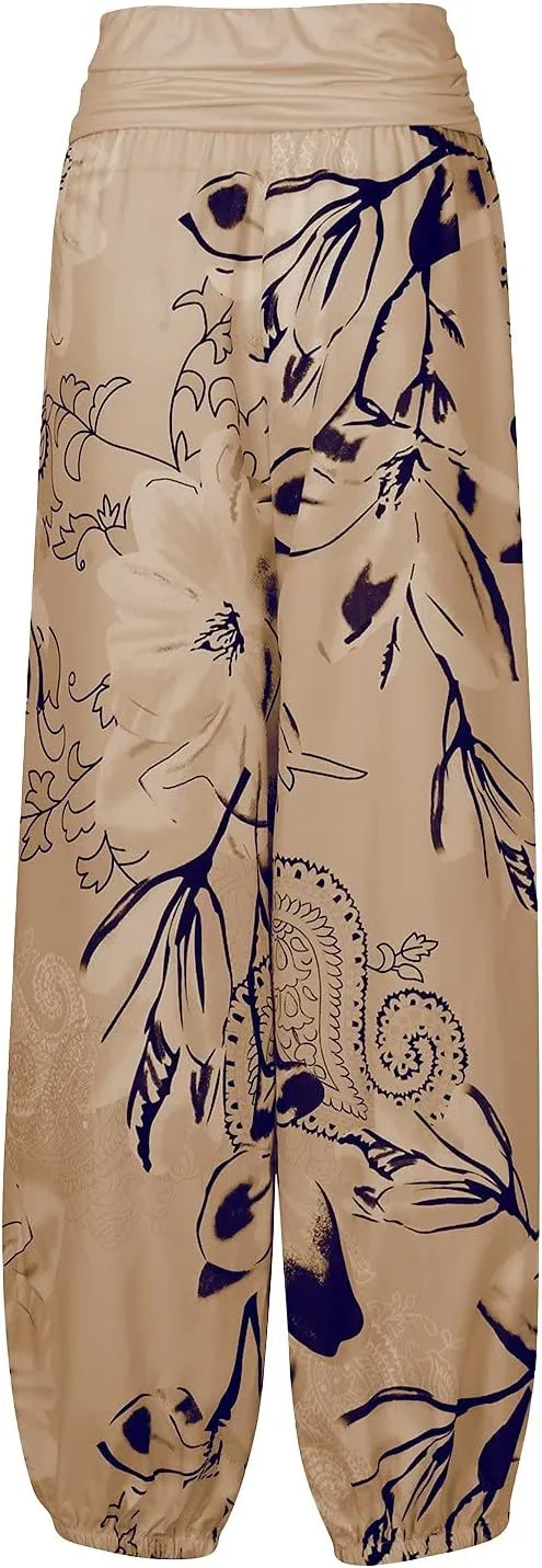 Harem Pants Women Hippie High Waist Boho Petite Length Pants 2024 Plus Size Causal Yoga Flowy Lounge Pajama Joggers
