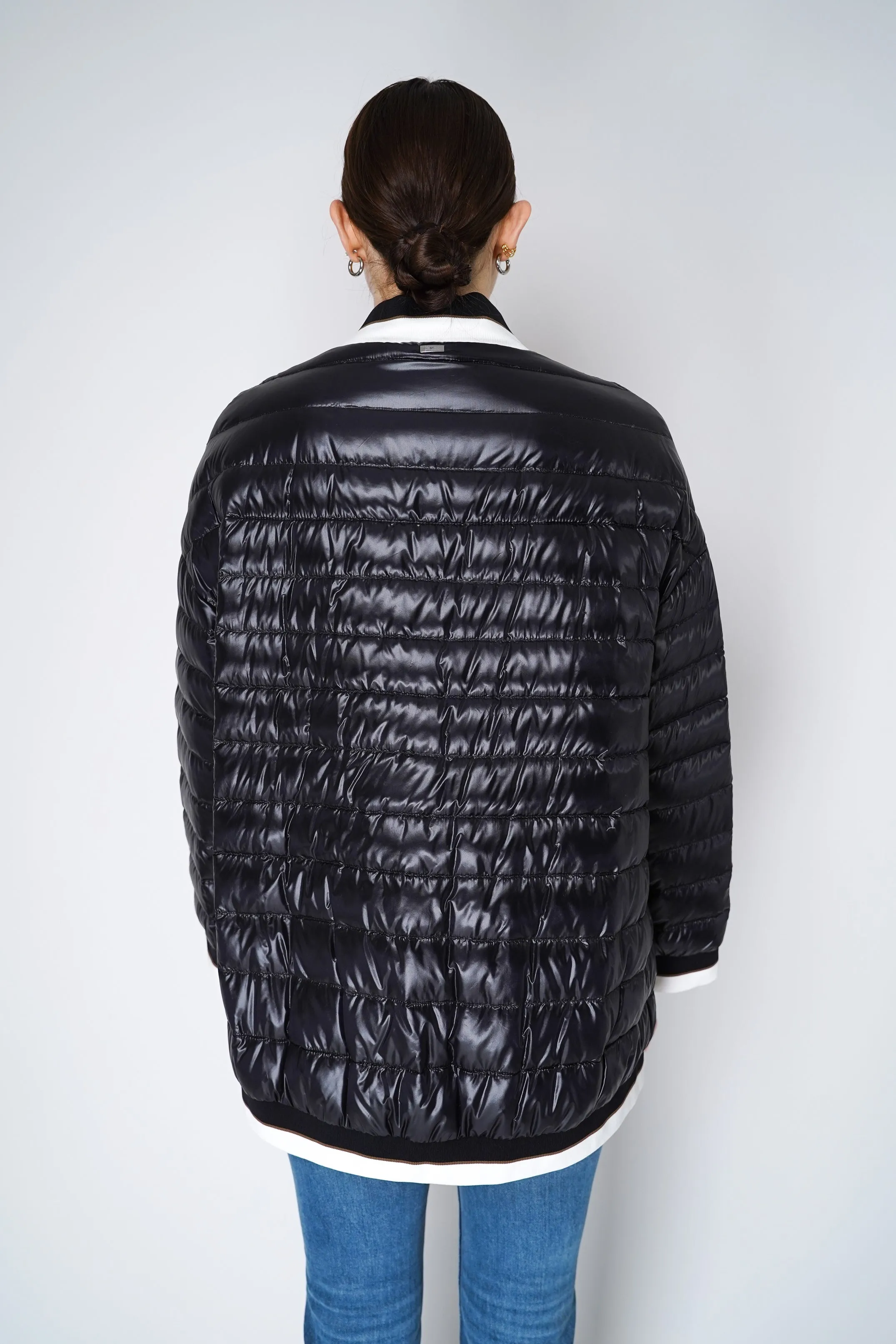 Herno Bomber Jacket with Stripe Knit Details in Black