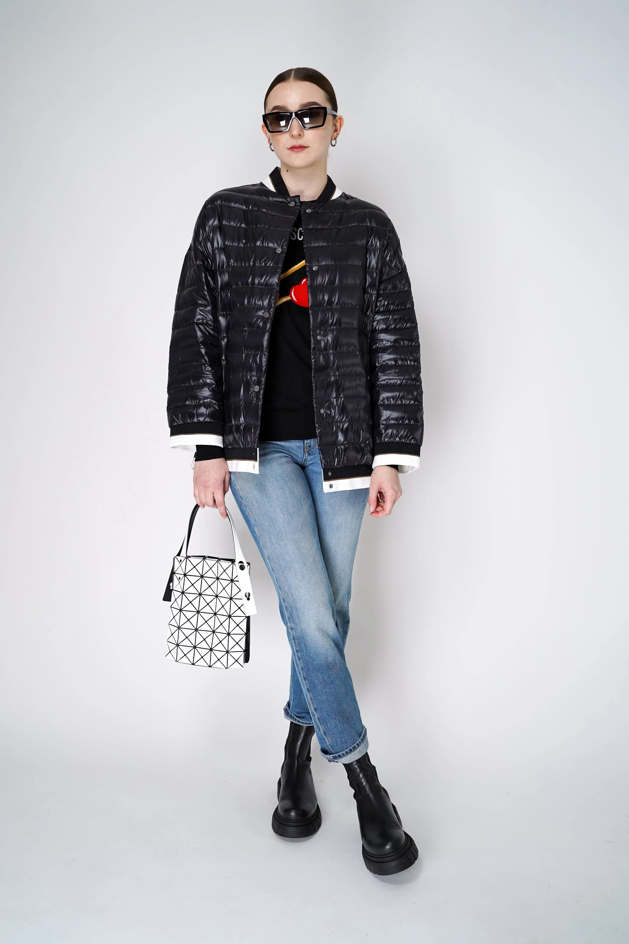 Herno Bomber Jacket with Stripe Knit Details in Black