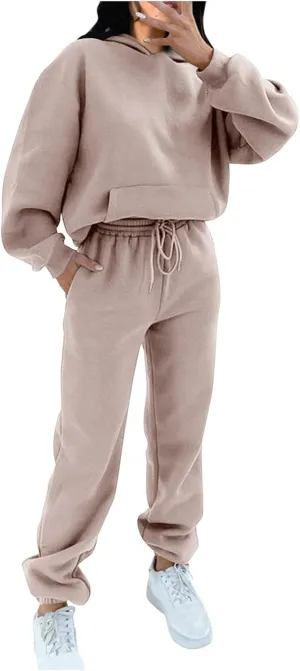 HGps8w Women's Two Piece Outfits Matching Sweatsuit Sets Oversized Pullover Hoodie and Jogger Pants Tracksuit Lounge Sets