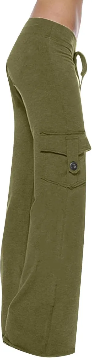 High Waist Stretch Cargo Pants for Women Casual Military Army Cargo Combat Work Pants with Pockets Bootcut Trousers