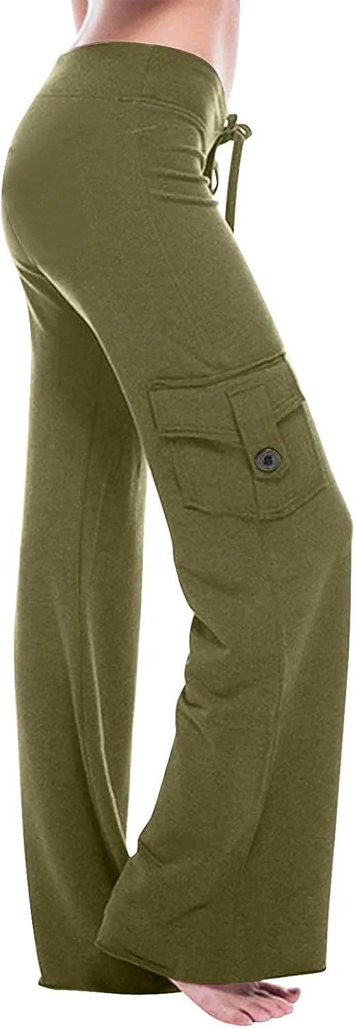 High Waist Stretch Cargo Pants for Women Casual Military Army Cargo Combat Work Pants with Pockets Bootcut Trousers