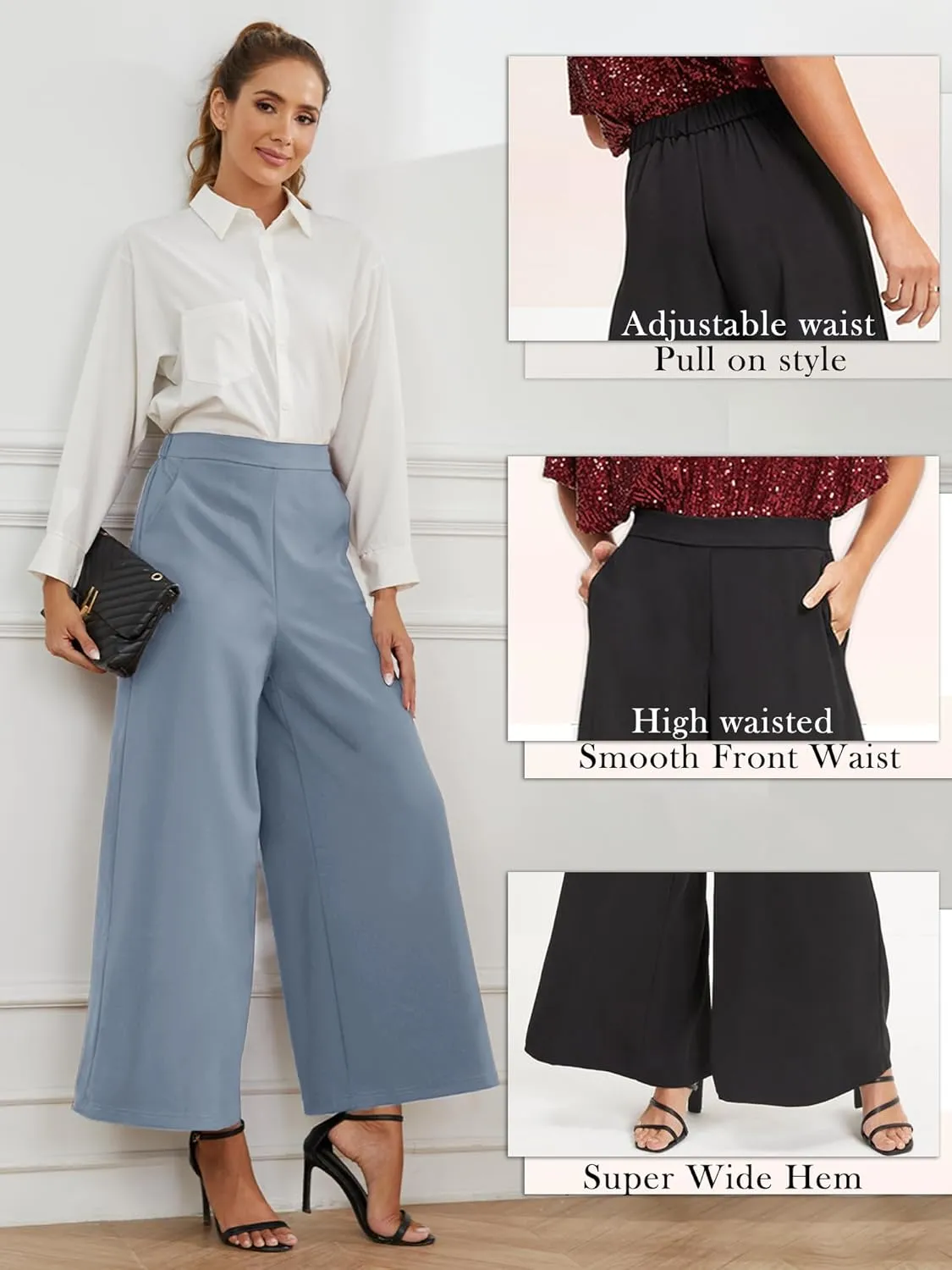 High Waisted Palazzo Pants for Women Dressy Wide Leg Work Pants Casual Trousers