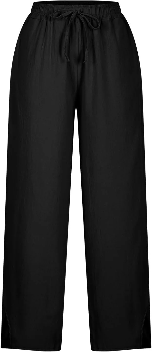 High Waisted Women's Linen Pants Comfy Wide Leg Long Trousers Flowy Cotton Linen Pants 2025 Summer Palazzo Slacks