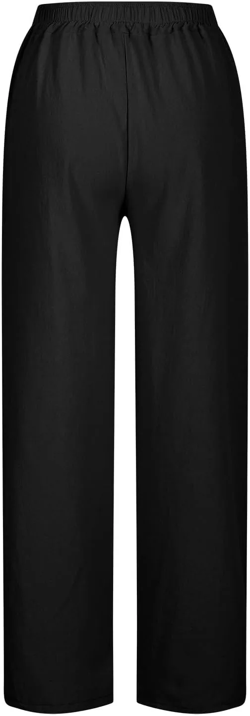 High Waisted Women's Linen Pants Comfy Wide Leg Long Trousers Flowy Cotton Linen Pants 2025 Summer Palazzo Slacks