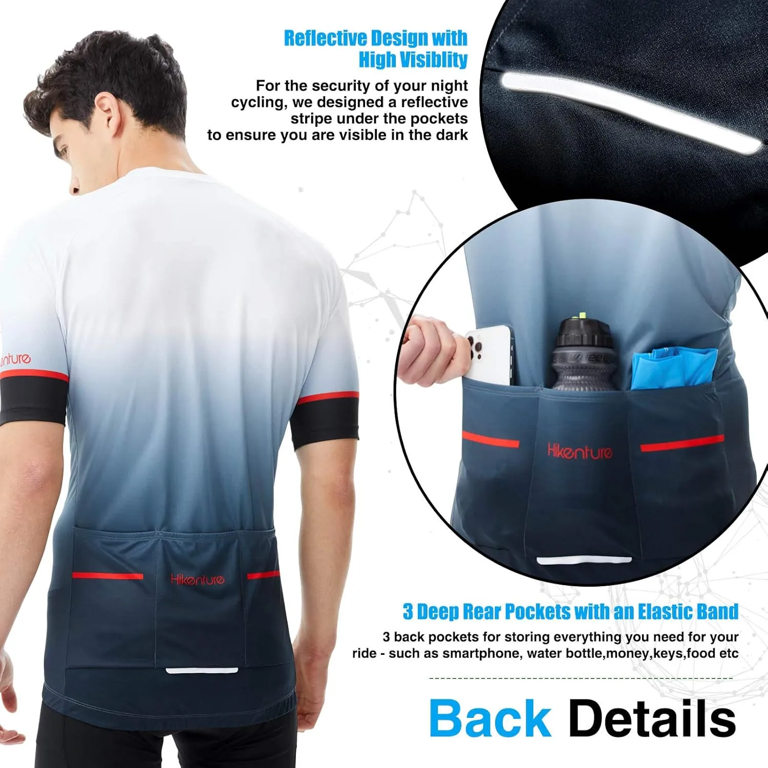 Hikenture Cycling Jersey for Men, Quick Dry Short Sleeve Bike Shirts with 3 Rear Pockets